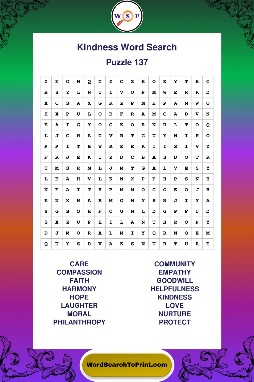 Kindness Word Search Puzzle 137