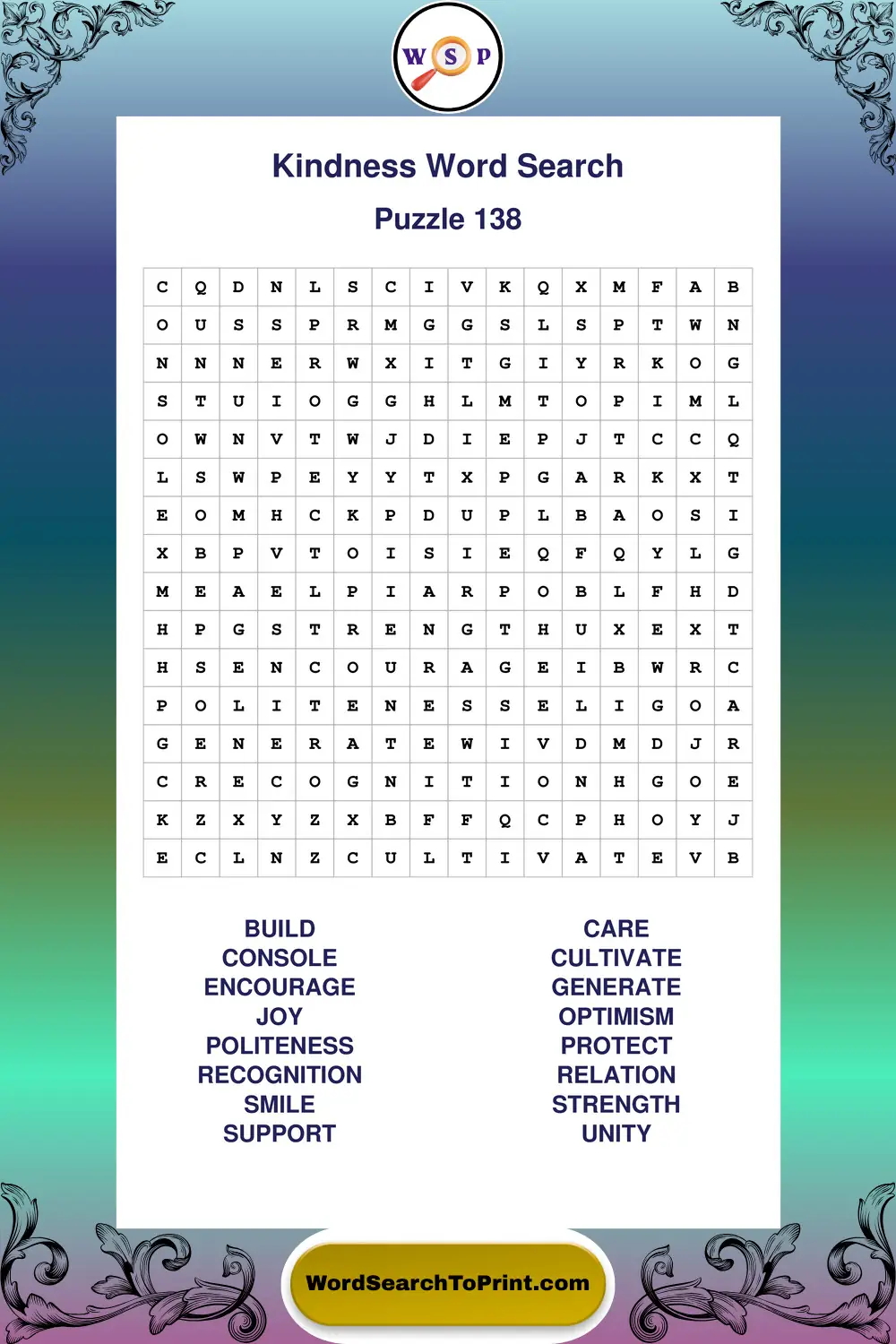 Kindness Word Search Puzzle 138