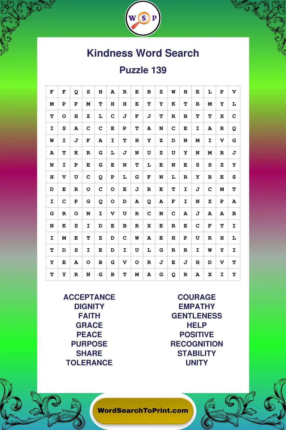 Kindness Word Search Puzzle 139