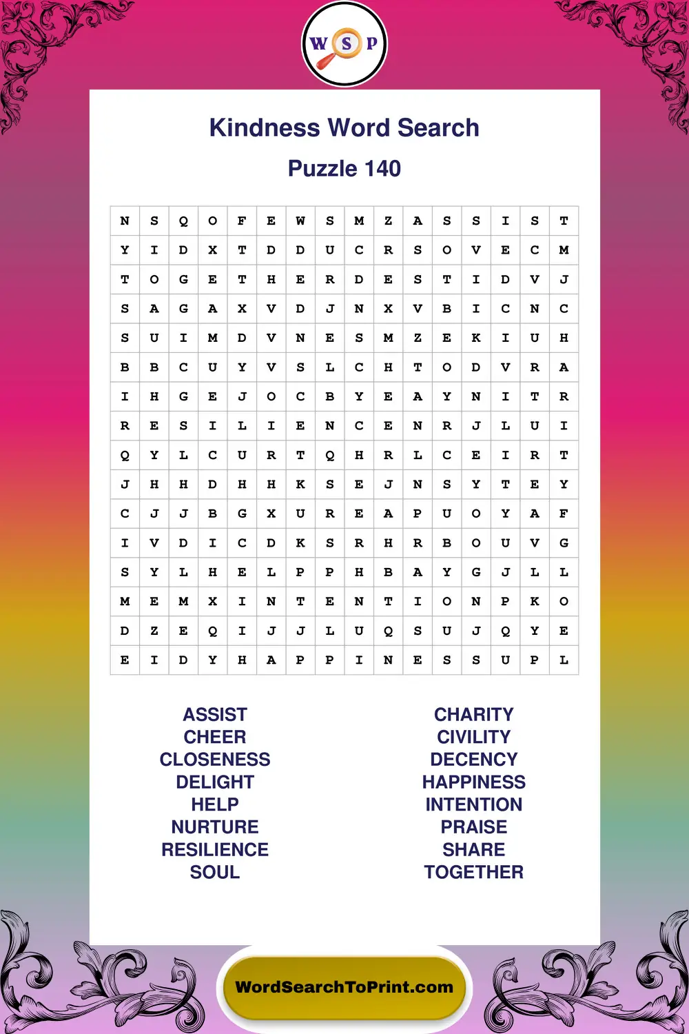 Kindness Word Search Puzzle 140