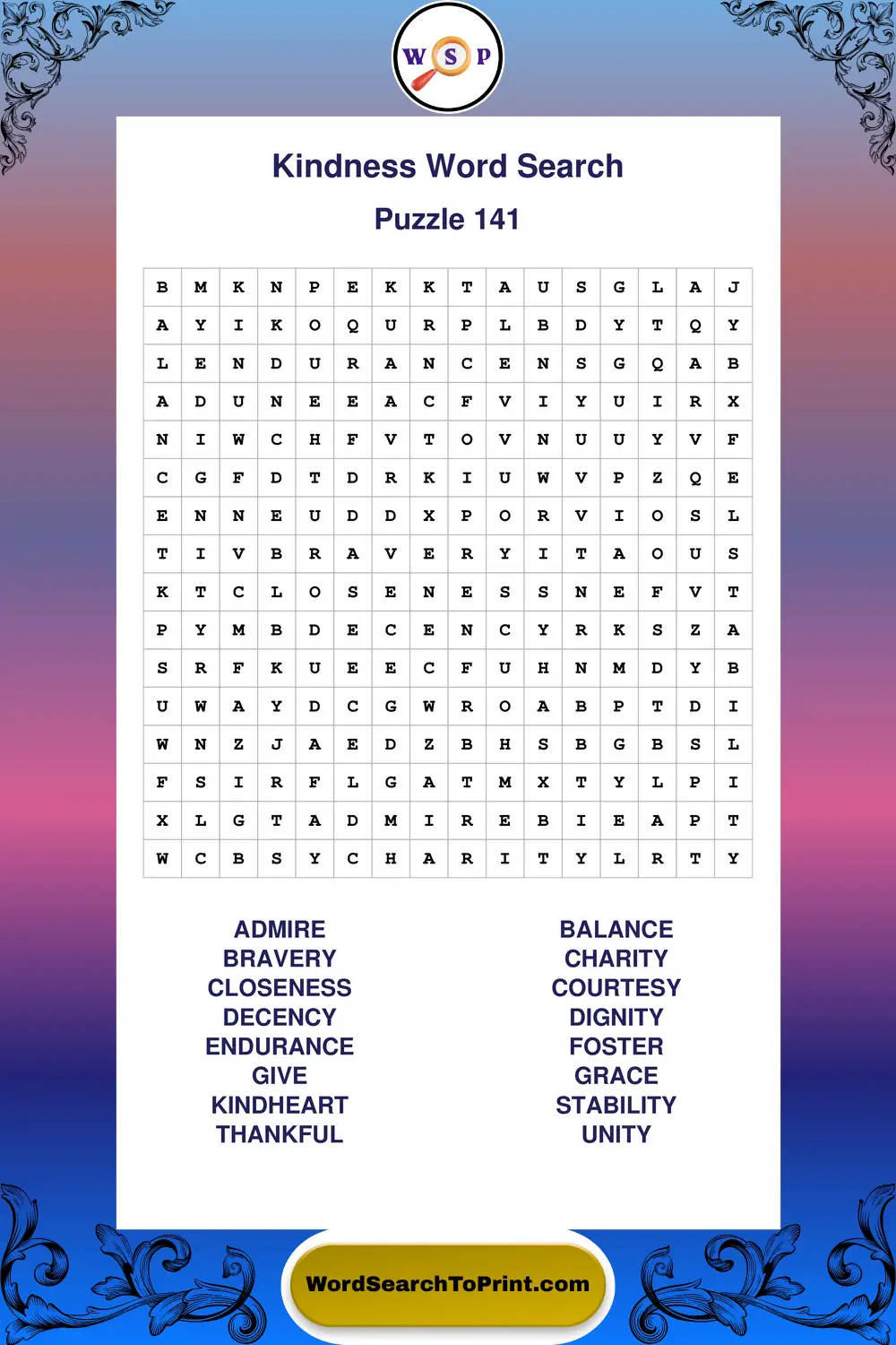 Kindness Word Search Puzzle 141