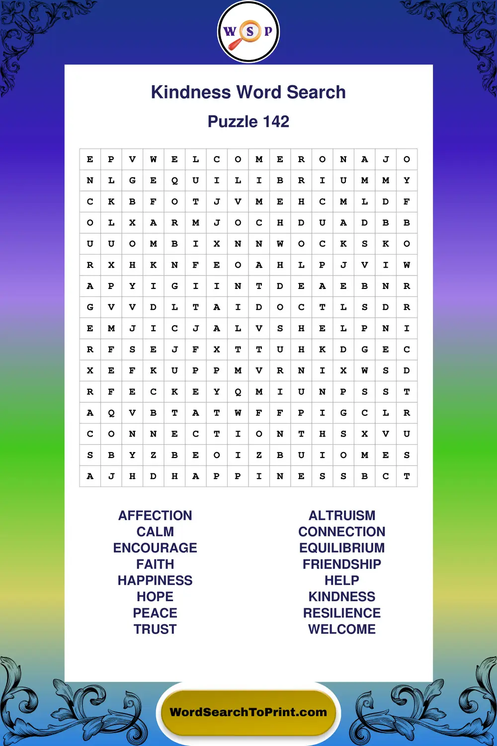 Kindness Word Search Puzzle 142