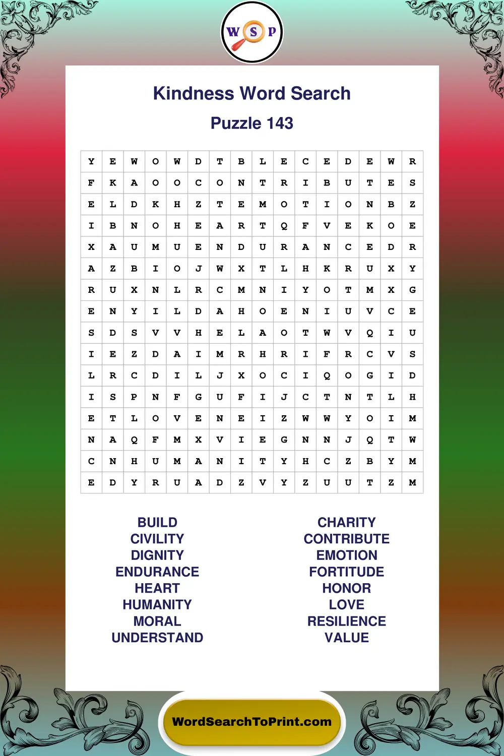 Kindness Word Search Puzzle 143