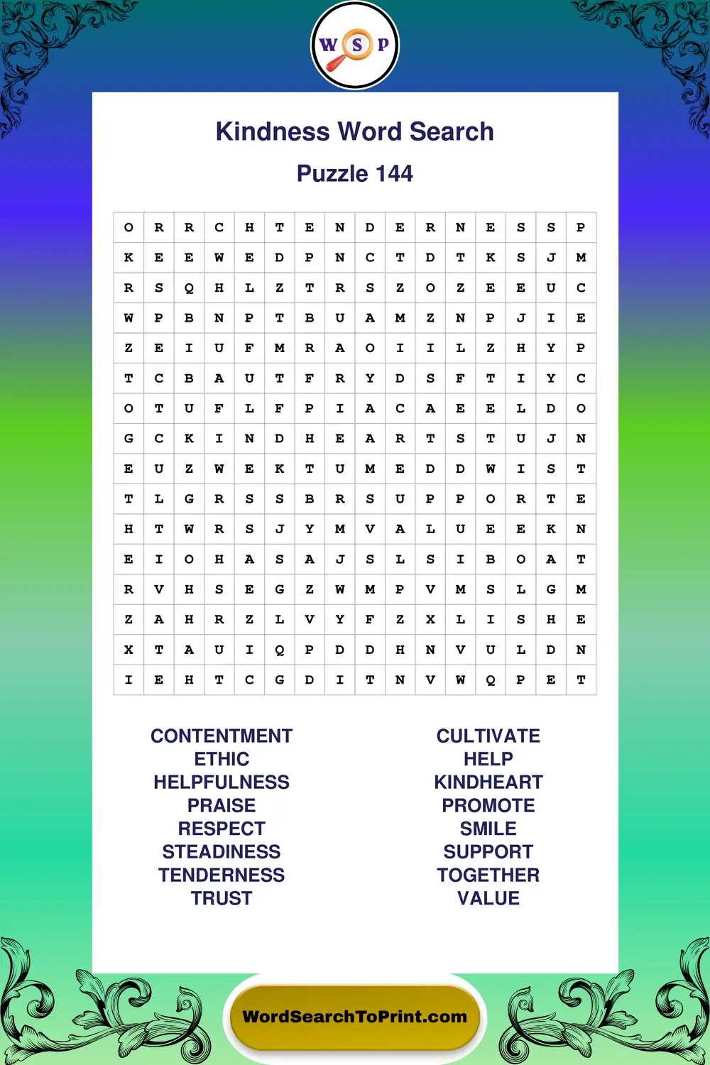 Kindness Word Search Puzzle 144