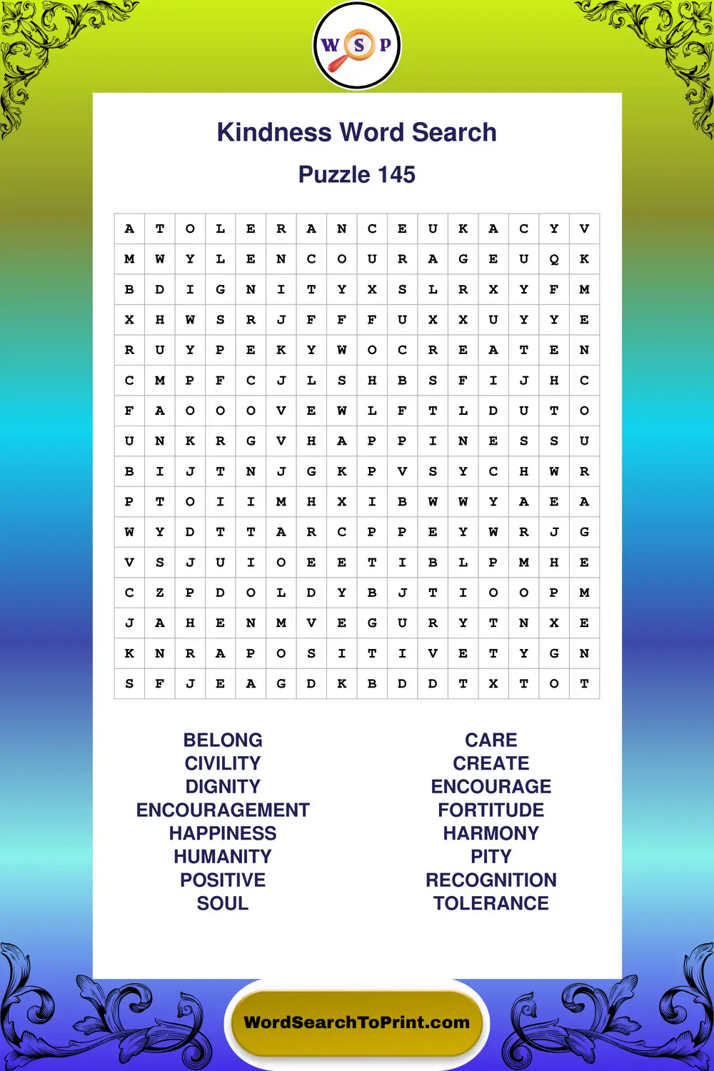 Kindness Word Search Puzzle 145