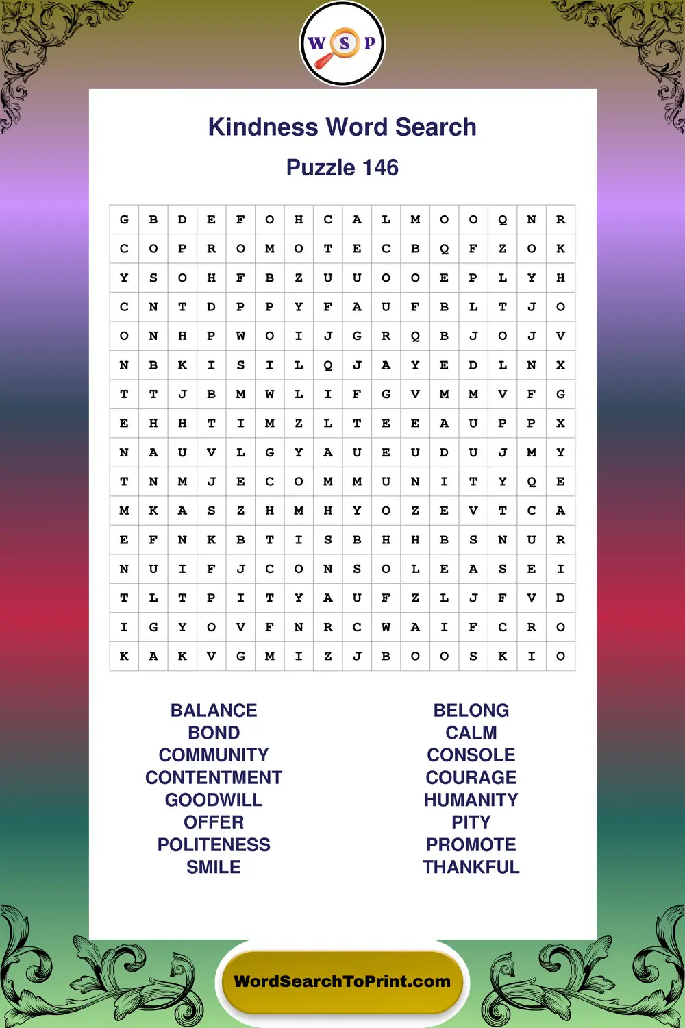 Kindness Word Search Puzzle 146