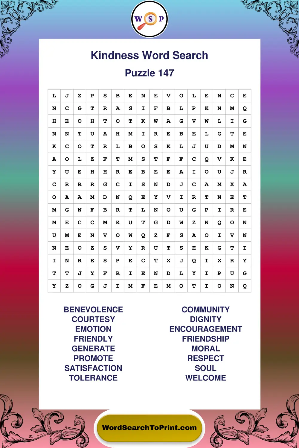 Kindness Word Search Puzzle 147