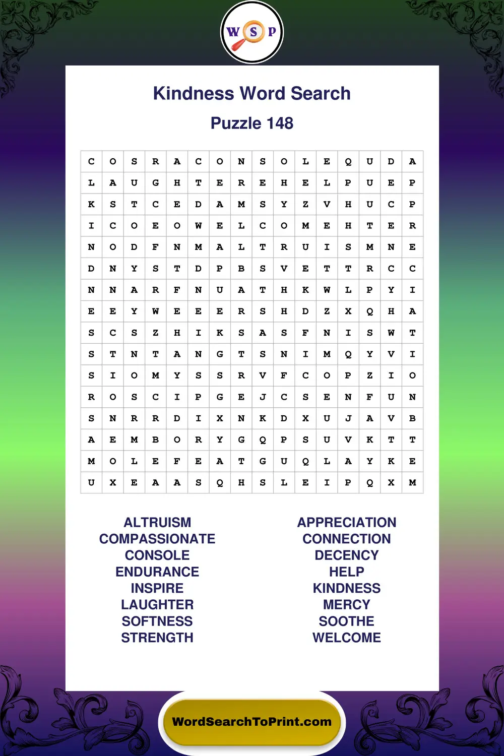 Kindness Word Search Puzzle 148