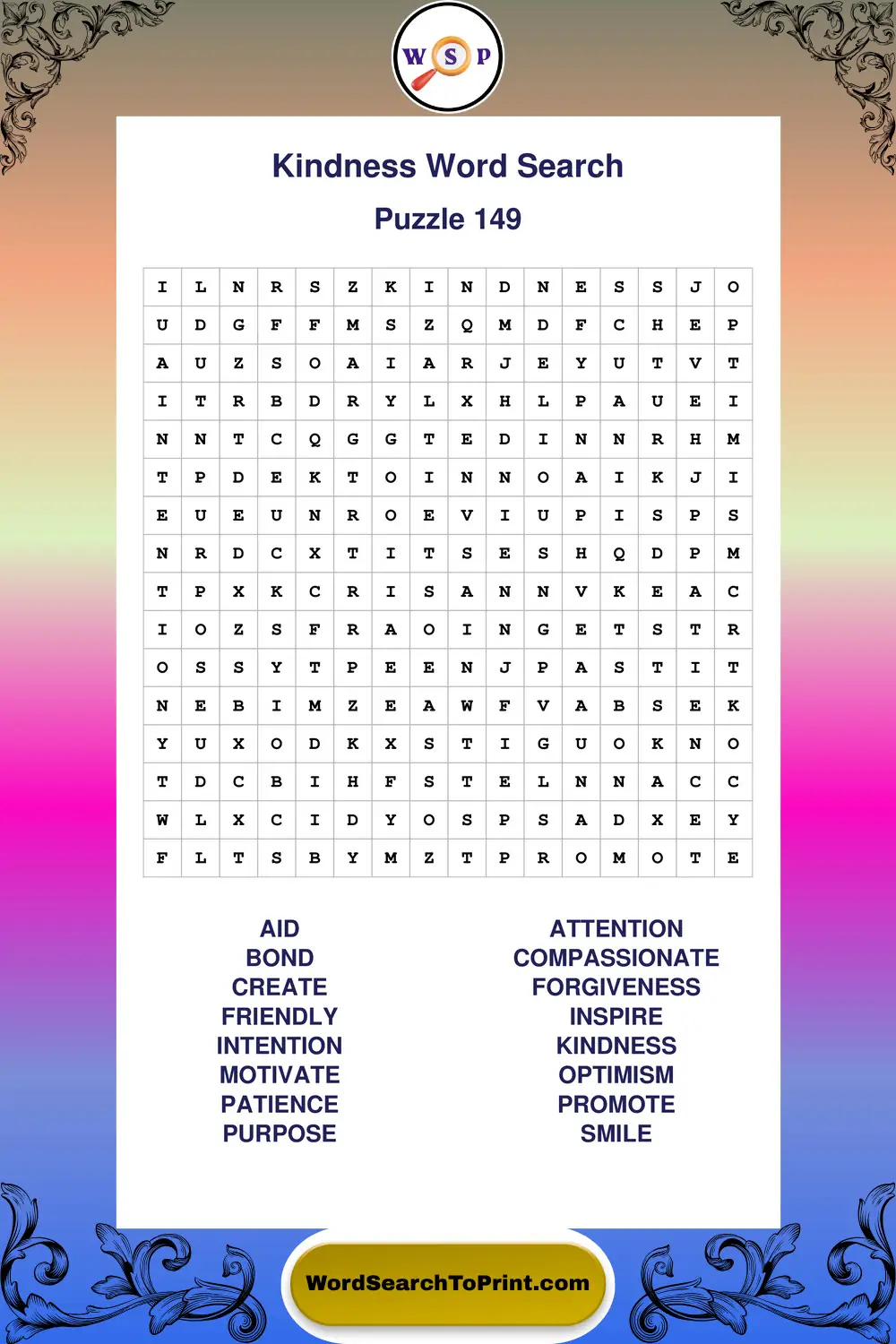 Kindness Word Search Puzzle 149