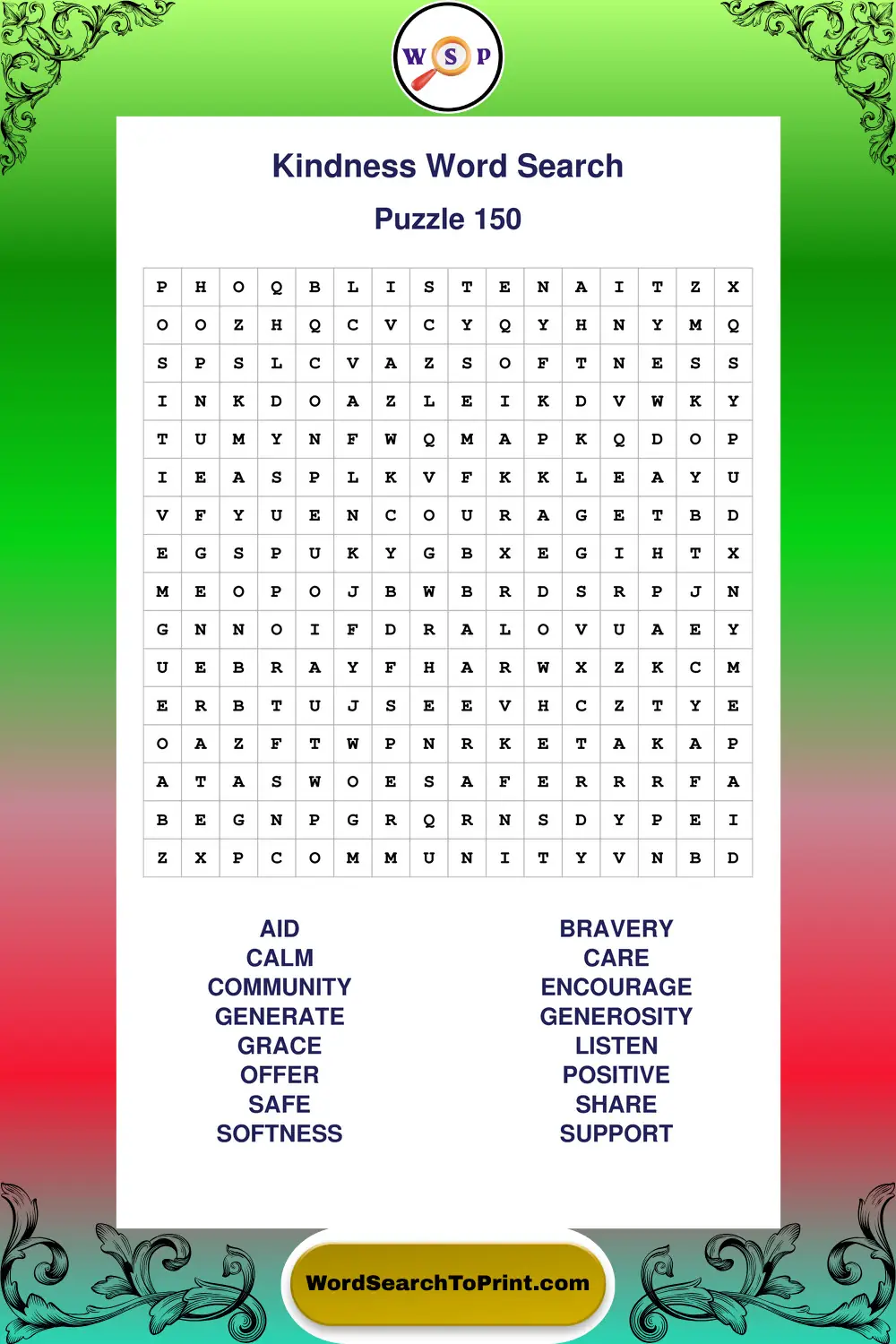 Kindness Word Search Puzzle 150