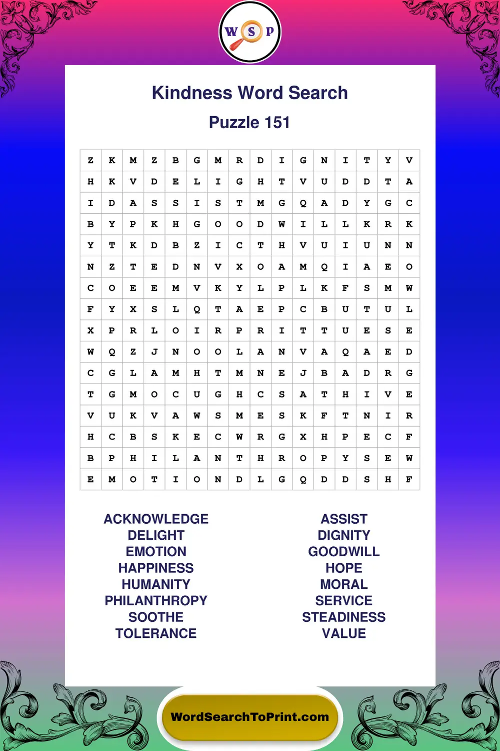 Kindness Word Search Puzzle 151