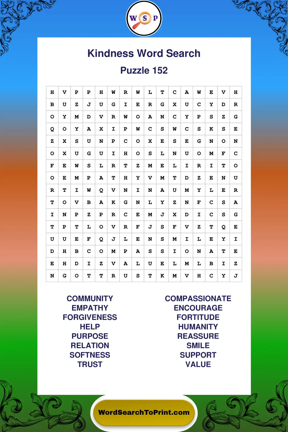 Kindness Word Search Puzzle 152