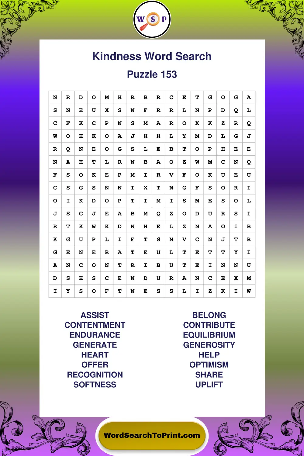 Kindness Word Search Puzzle 153