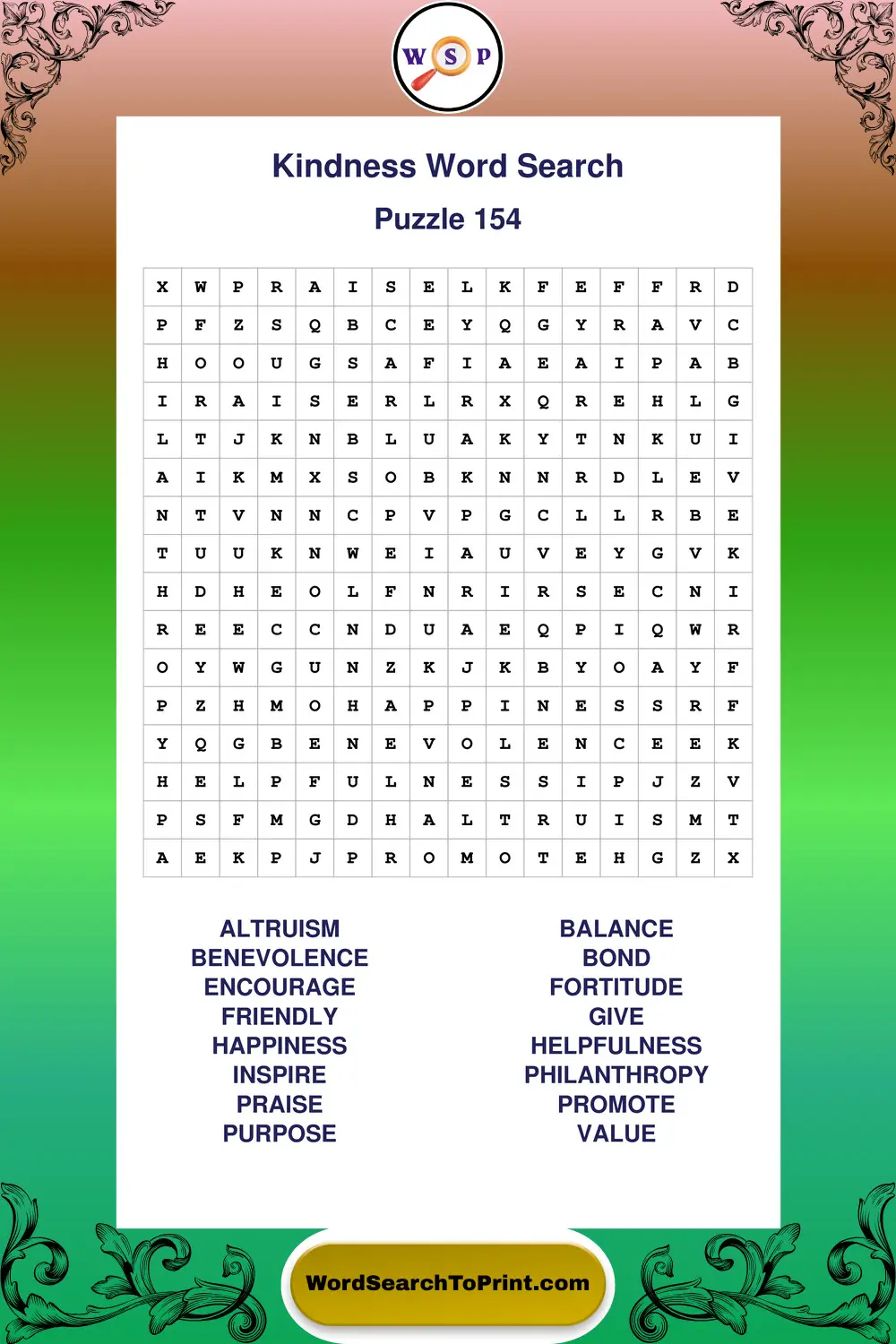 Kindness Word Search Puzzle 154