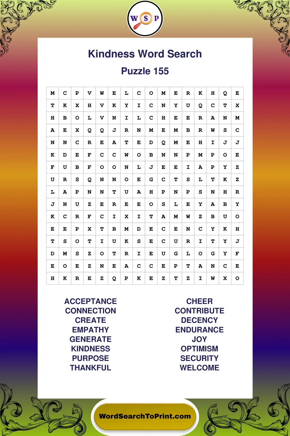 Kindness Word Search Puzzle 155