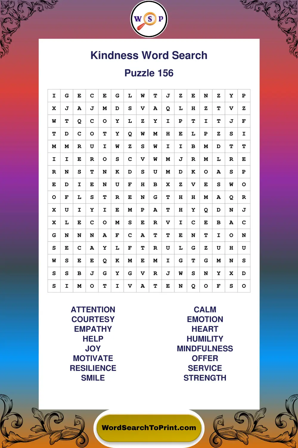 Kindness Word Search Puzzle 156