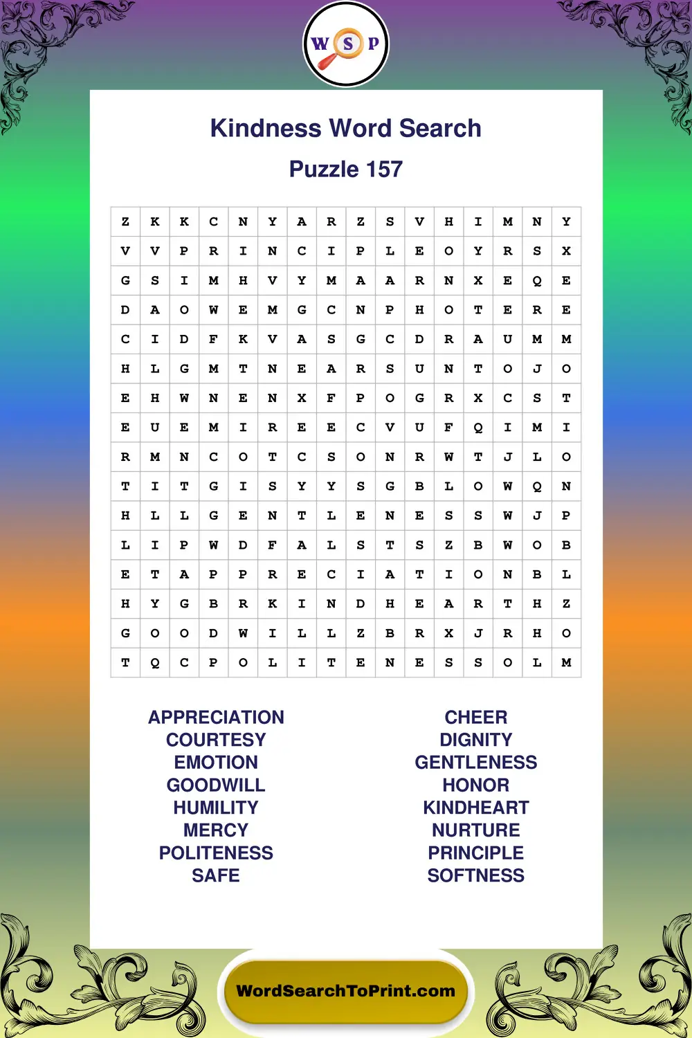 Kindness Word Search Puzzle 157