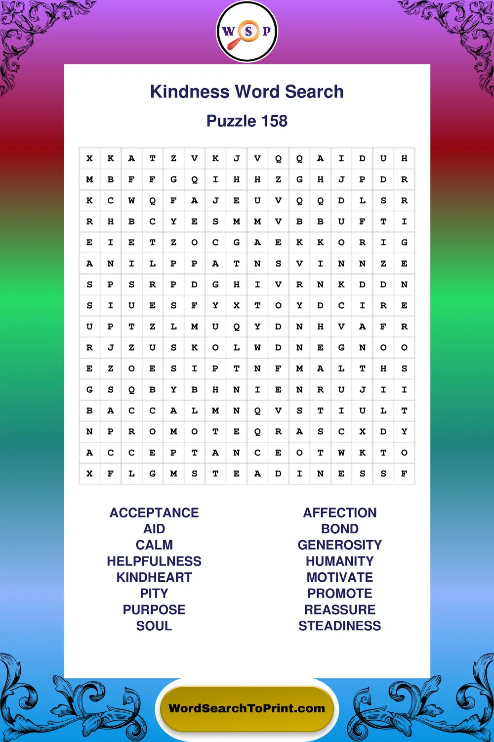 Kindness Word Search Puzzle 158