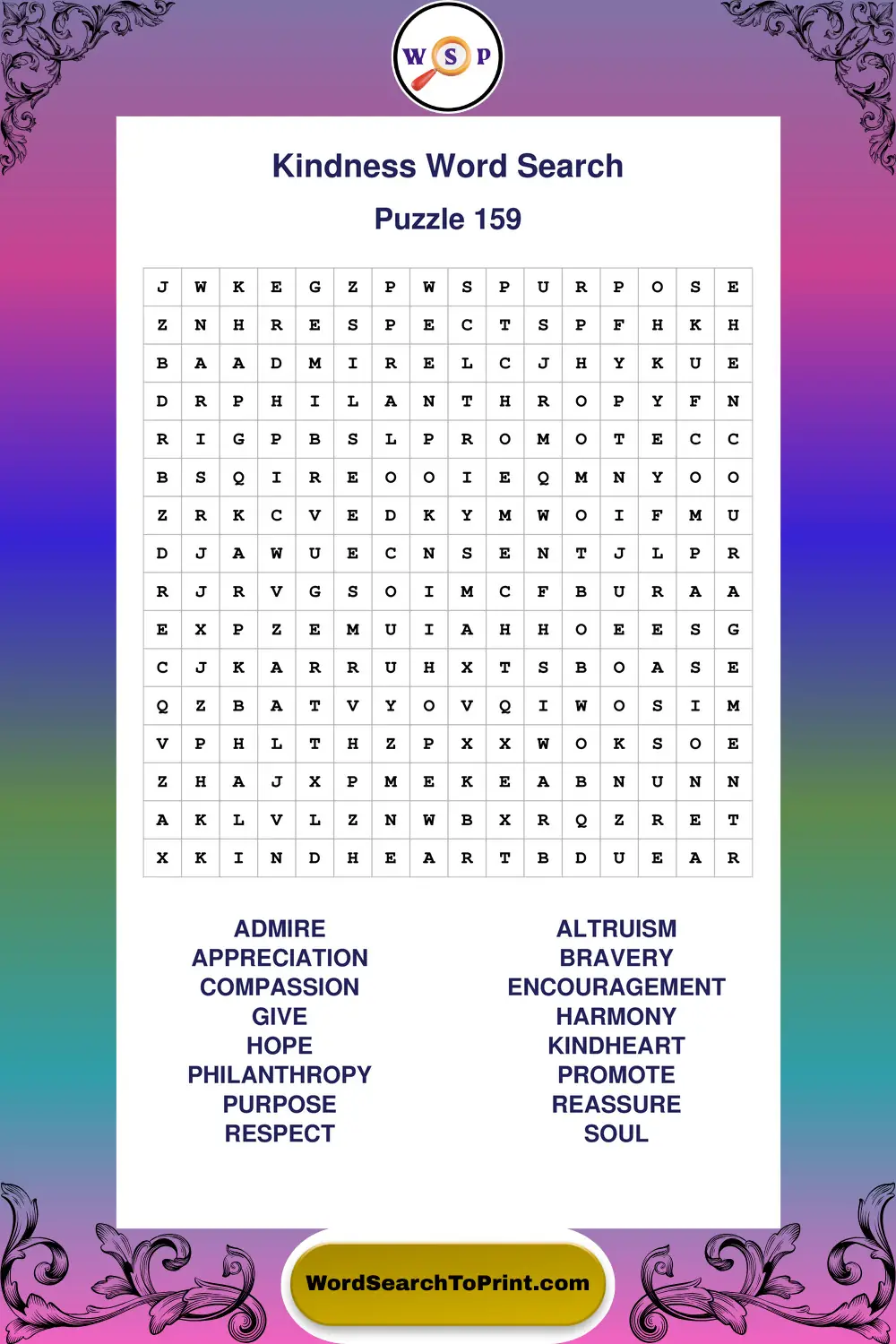 Kindness Word Search Puzzle 159