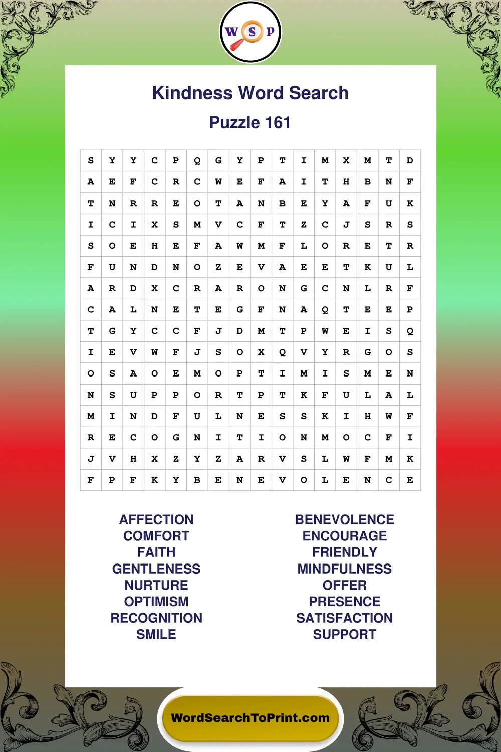 Kindness Word Search Puzzle 161