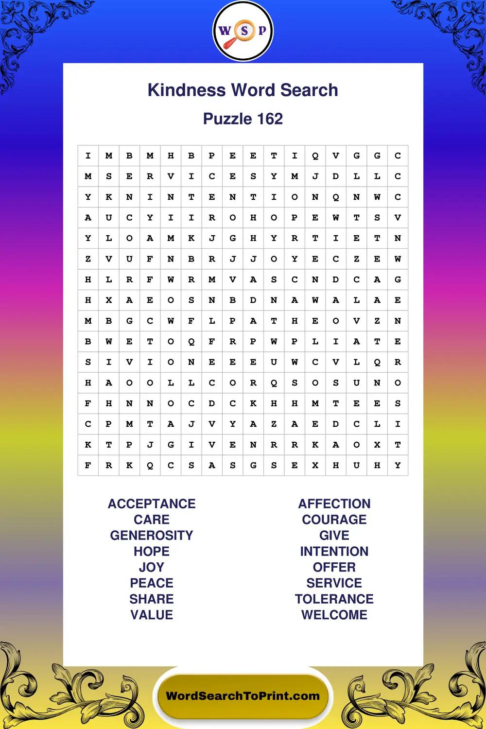 Kindness Word Search Puzzle 162