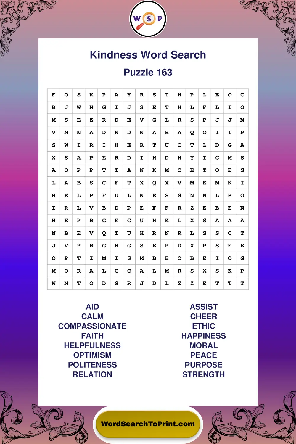 Kindness Word Search Puzzle 163