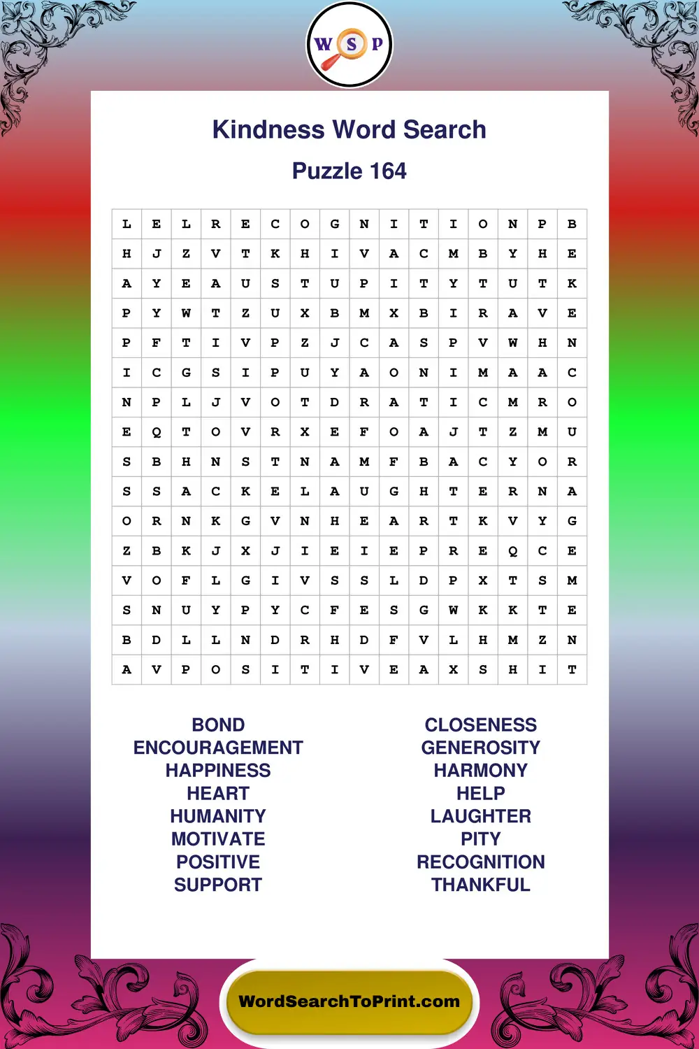 Kindness Word Search Puzzle 164