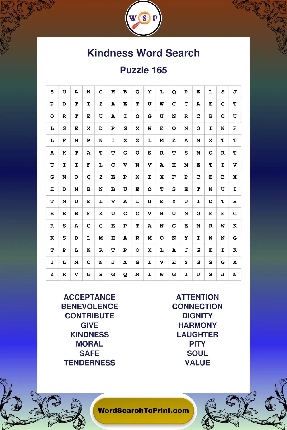 Kindness Word Search Puzzle 165