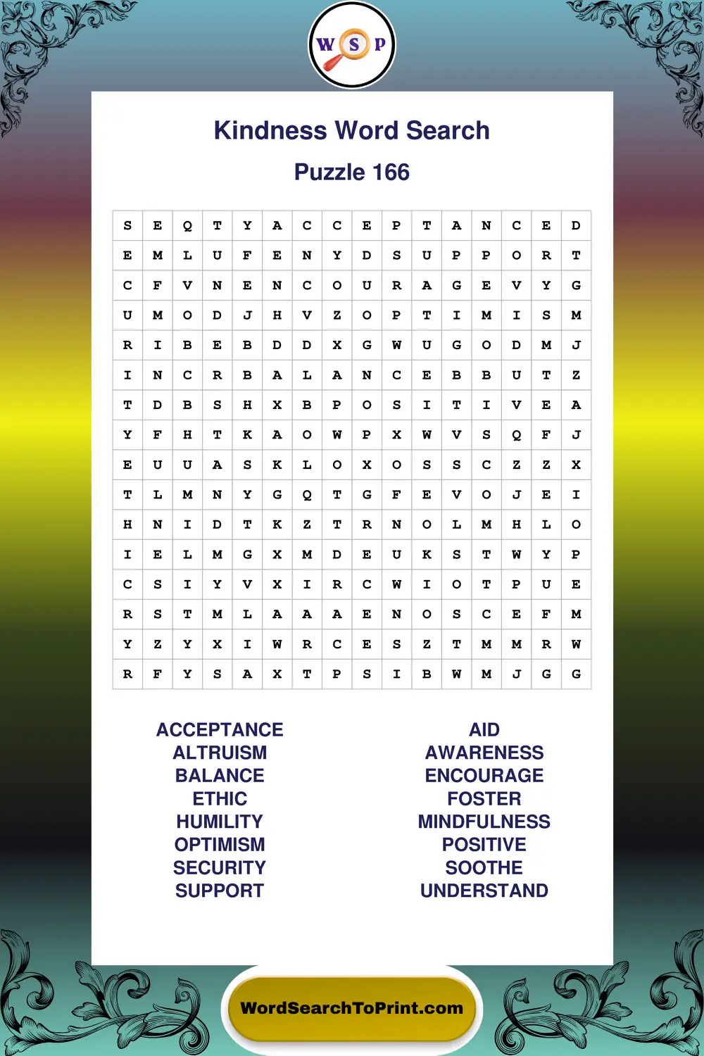 Kindness Word Search Puzzle 166