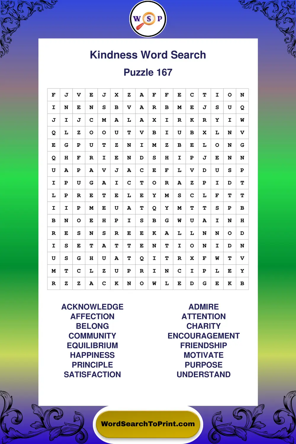 Kindness Word Search Puzzle 167