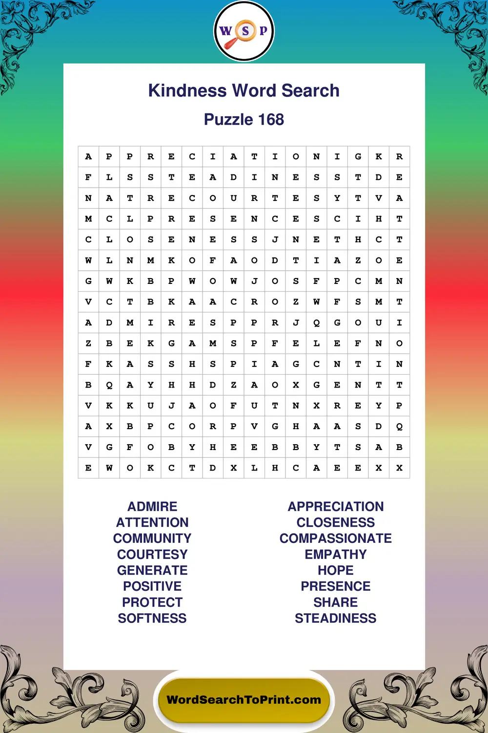 Kindness Word Search Puzzle 168