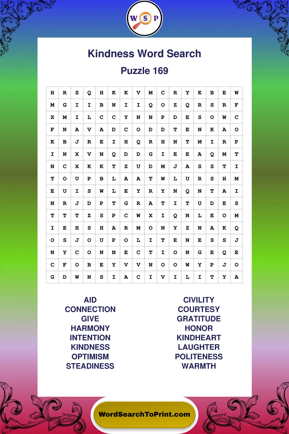 Kindness Word Search Puzzle 169