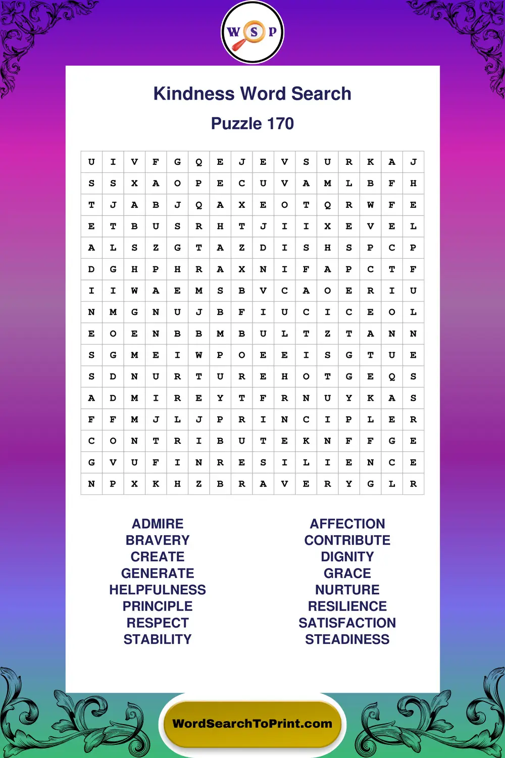 Kindness Word Search Puzzle 170