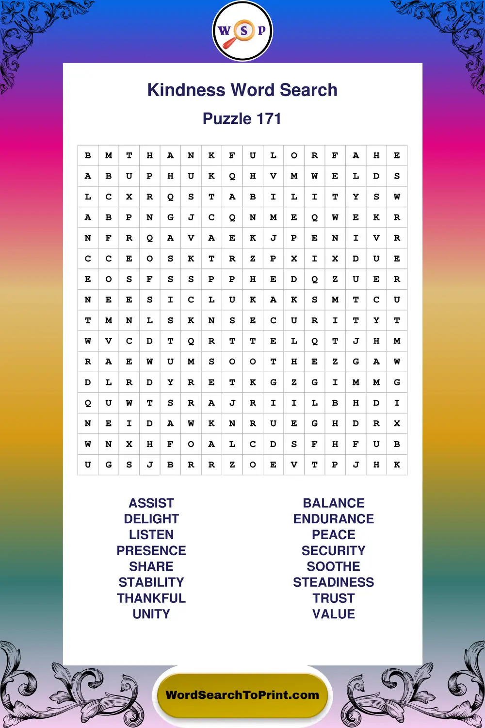 Kindness Word Search Puzzle 171