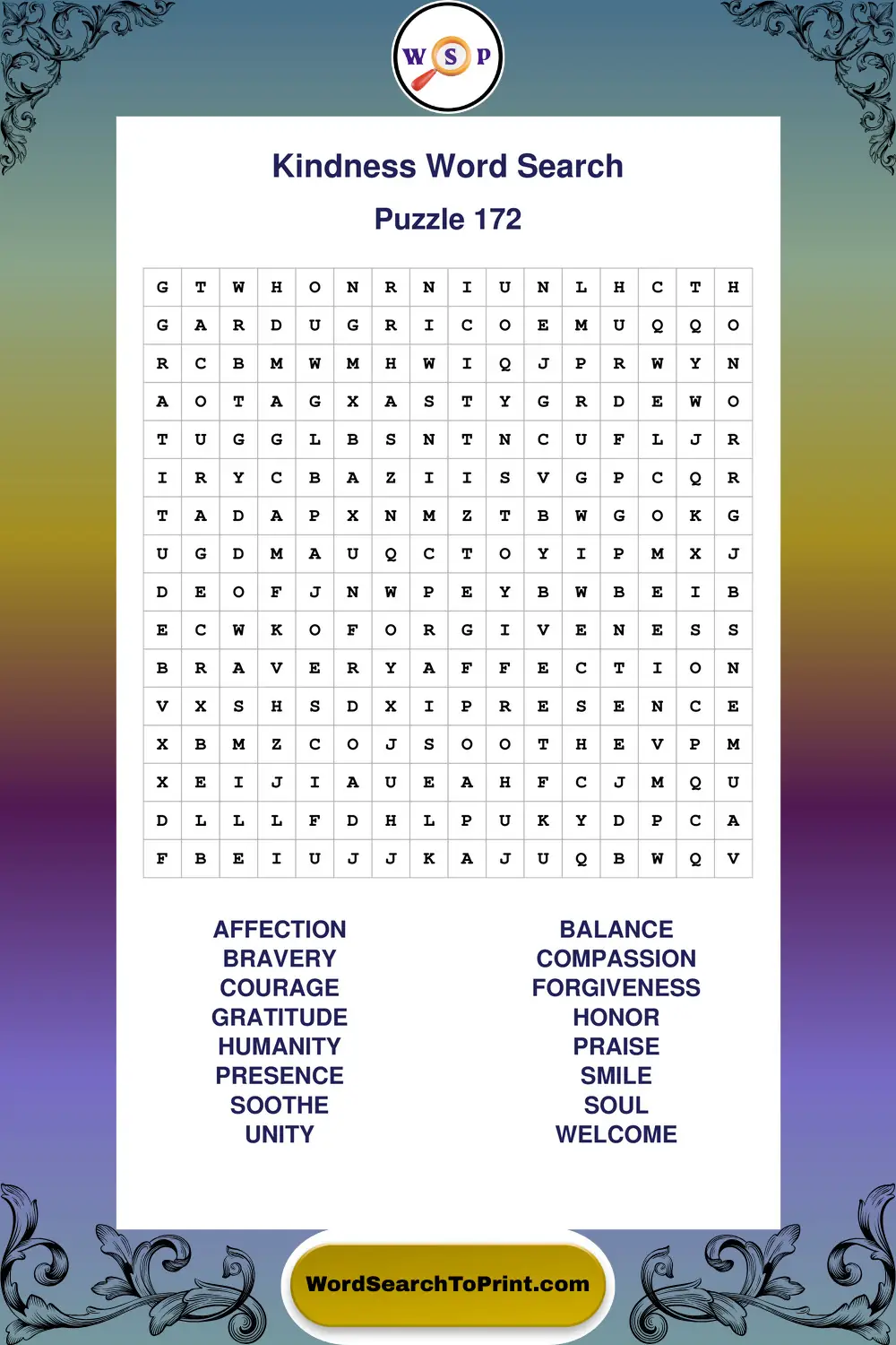 Kindness Word Search Puzzle 172