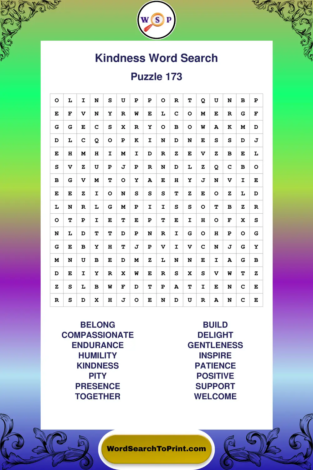 Kindness Word Search Puzzle 173