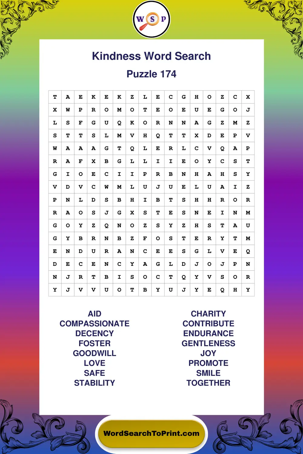Kindness Word Search Puzzle 174