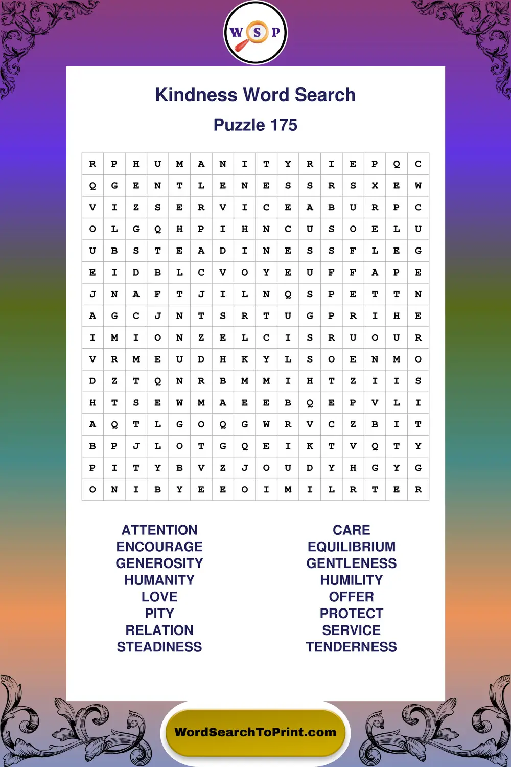 Kindness Word Search Puzzle 175
