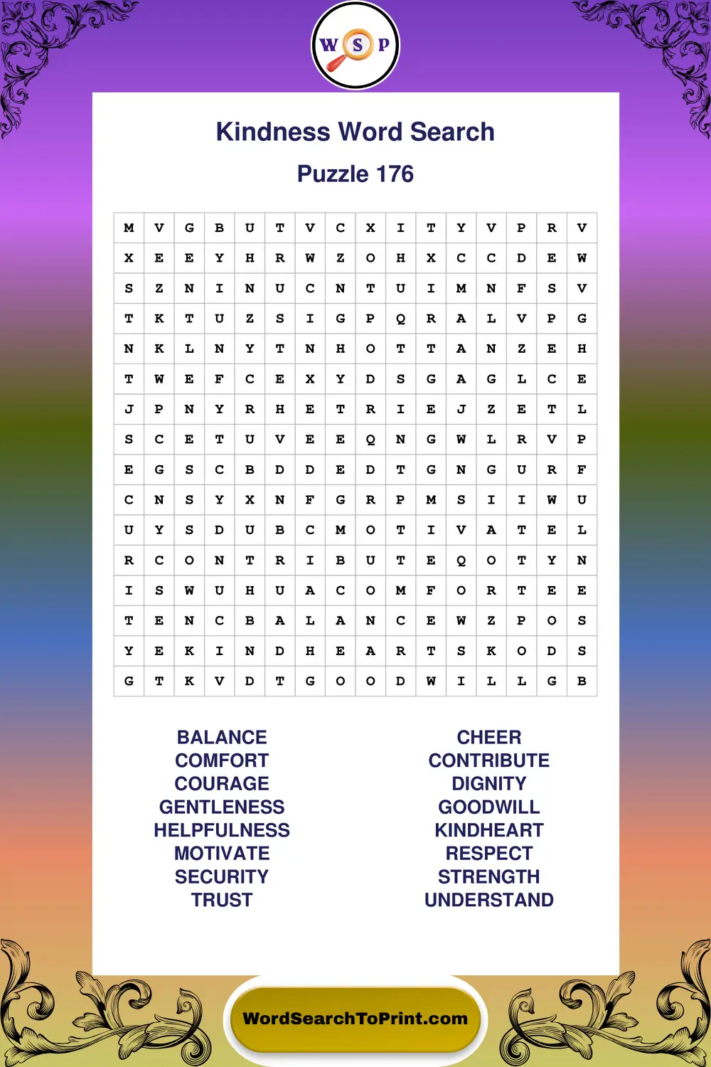 Kindness Word Search Puzzle 176