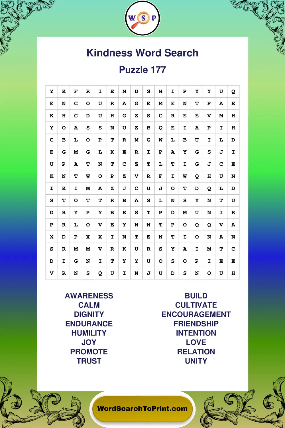 Kindness Word Search Puzzle 177