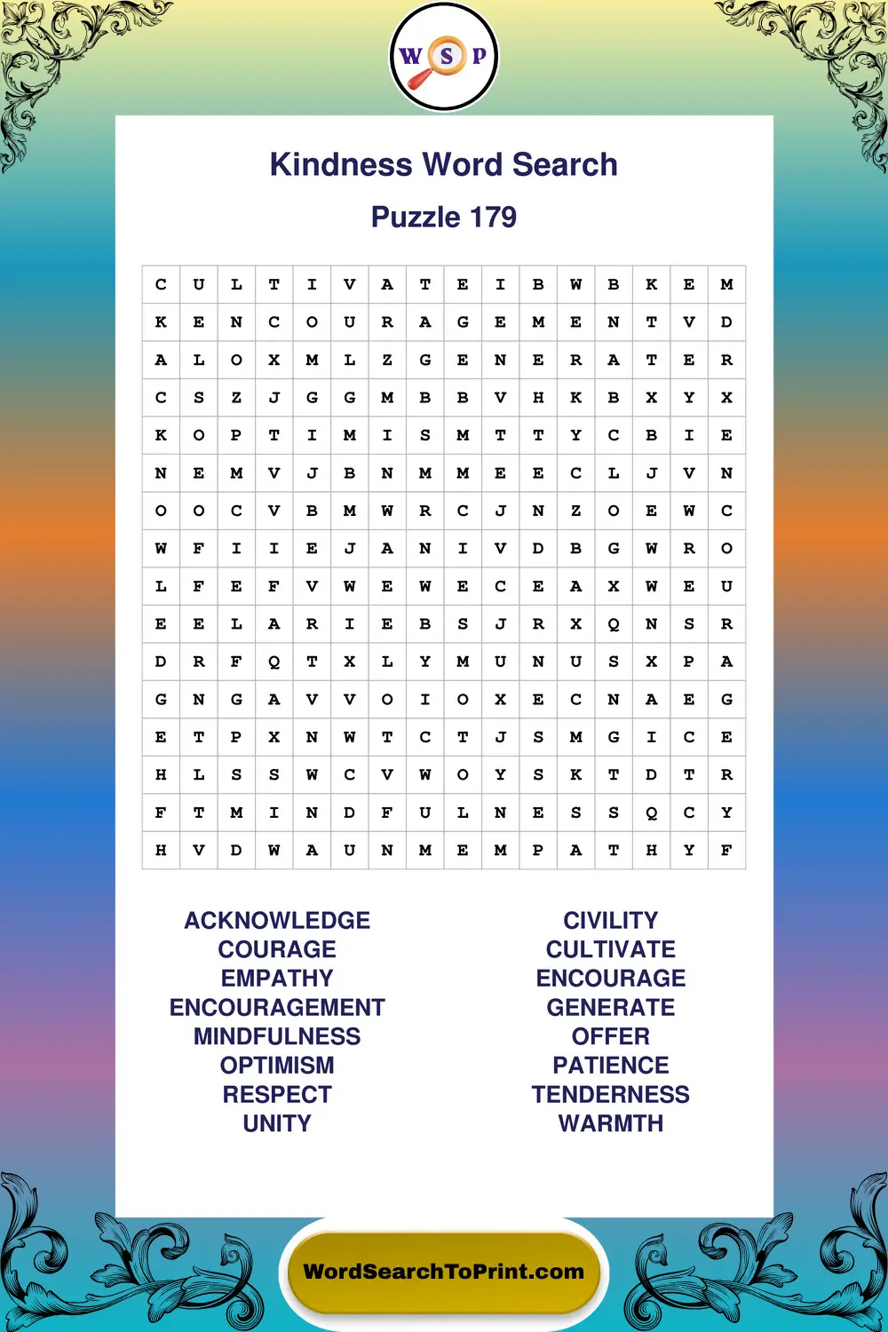 Kindness Word Search Puzzle 179