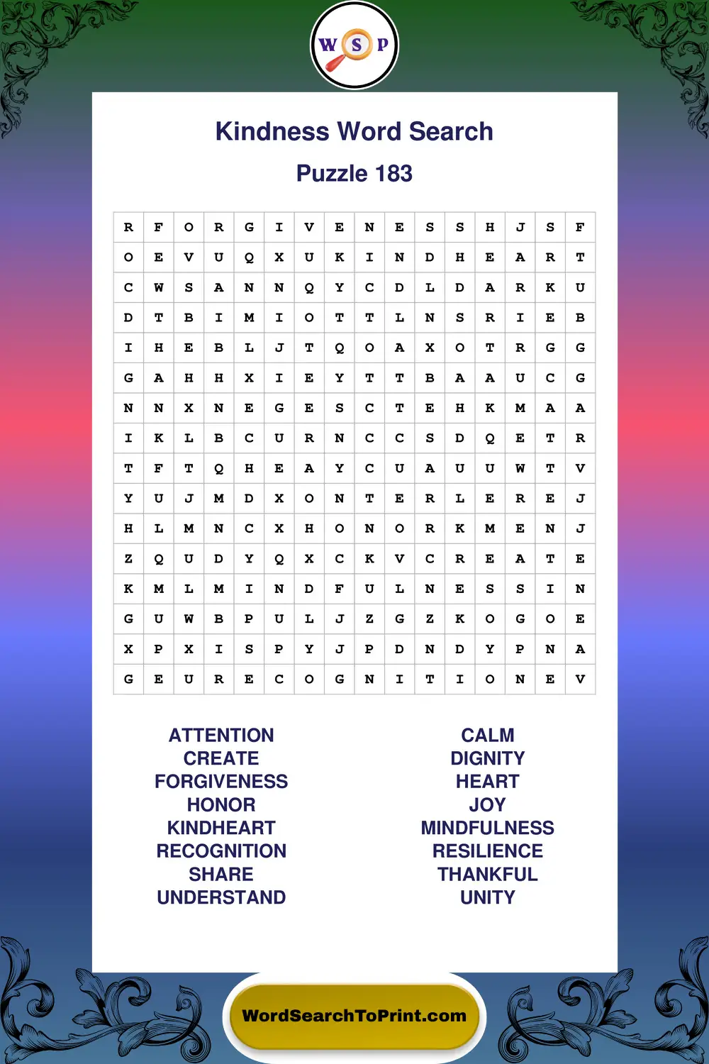 Kindness Word Search Puzzle 183