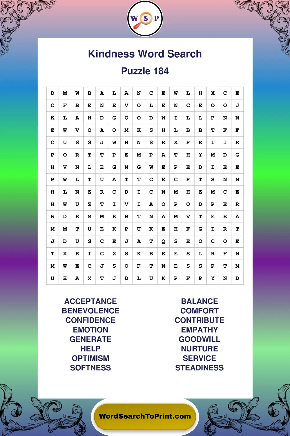 Kindness Word Search Puzzle 184