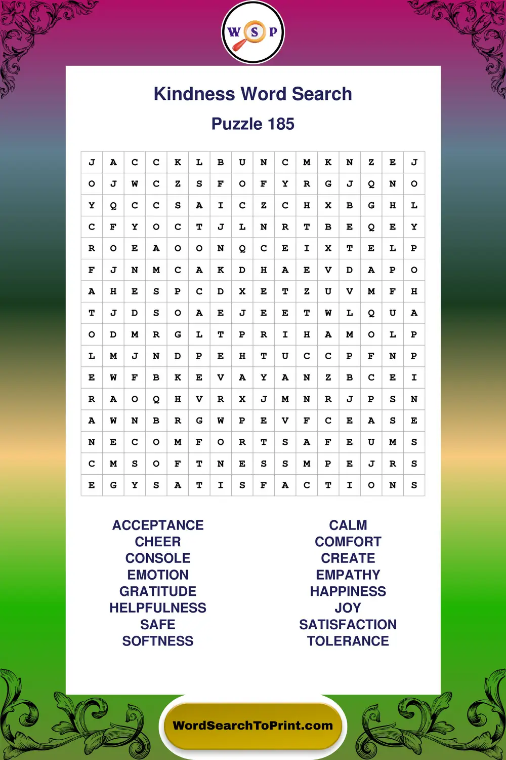 Kindness Word Search Puzzle 185