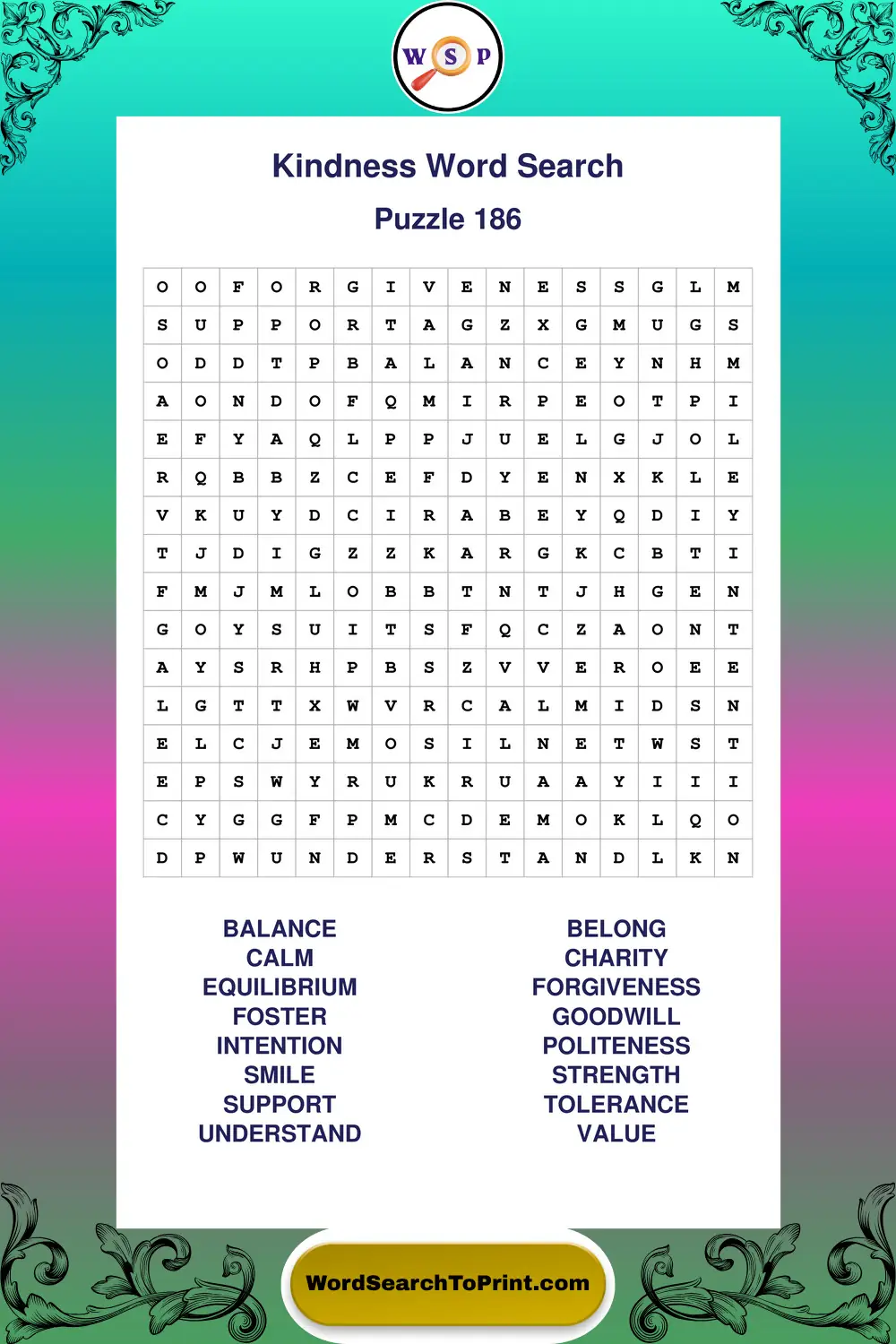 Kindness Word Search Puzzle 186