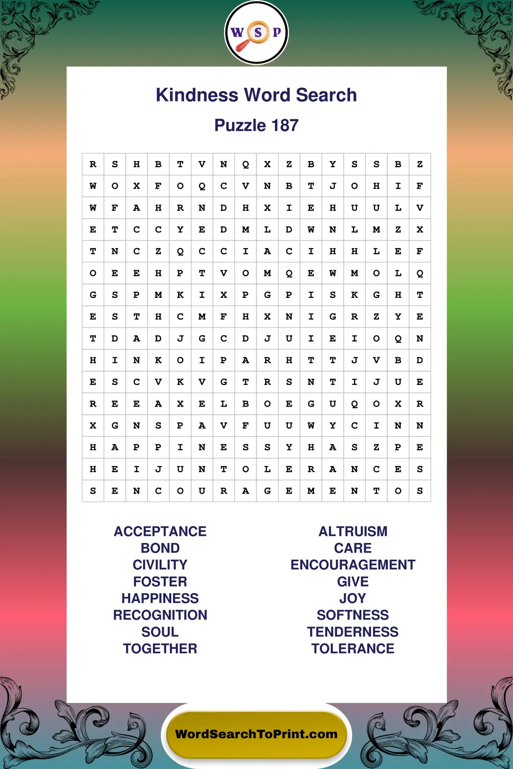 Kindness Word Search Puzzle 187