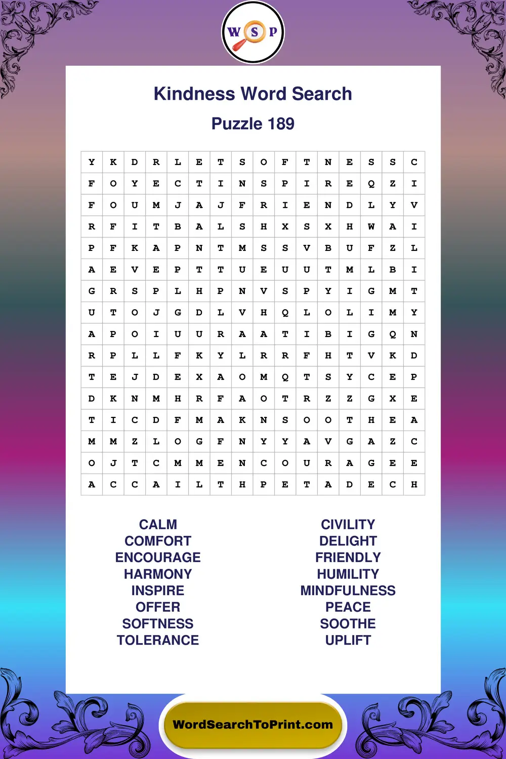 Kindness Word Search Puzzle 189