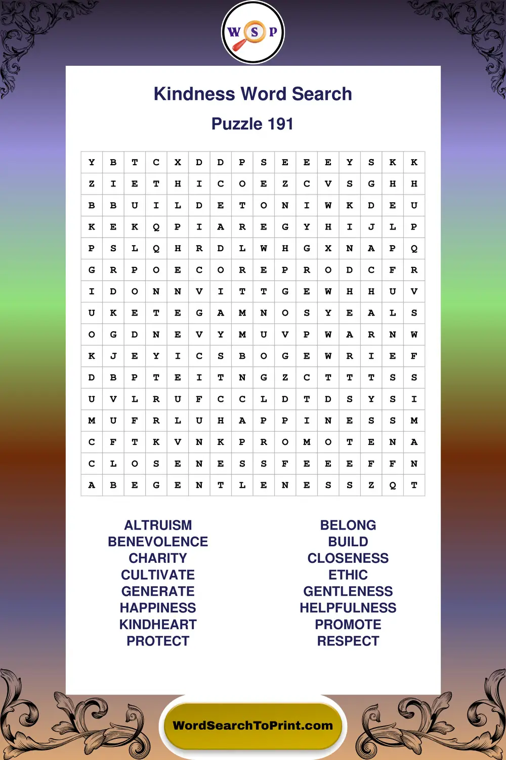 Kindness Word Search Puzzle 191