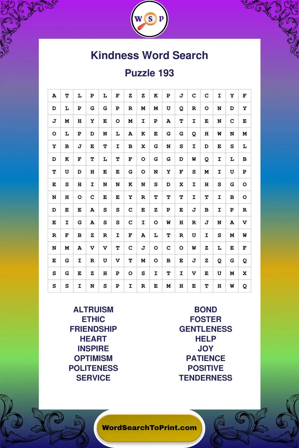 Kindness Word Search Puzzle 193