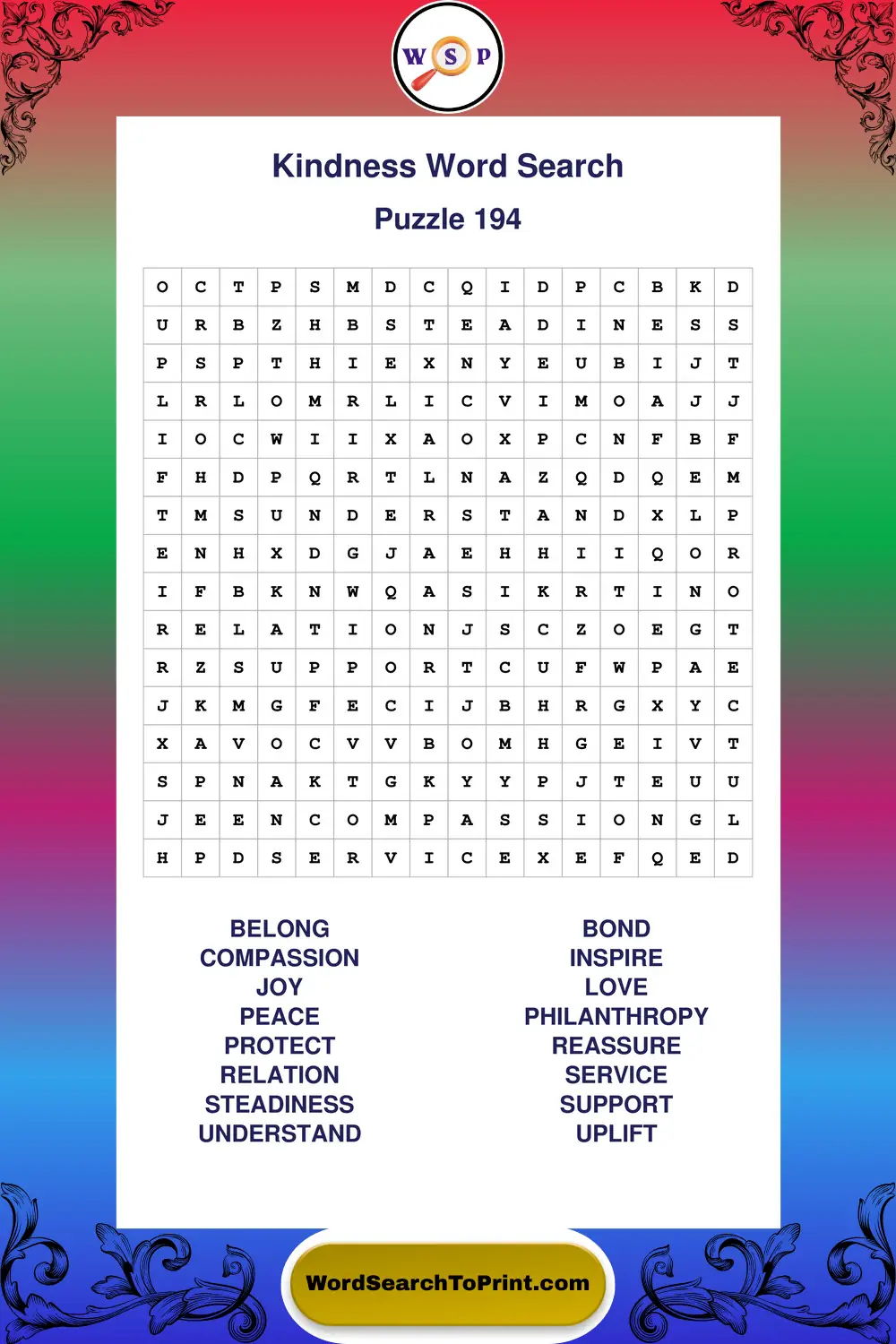 Kindness Word Search Puzzle 194